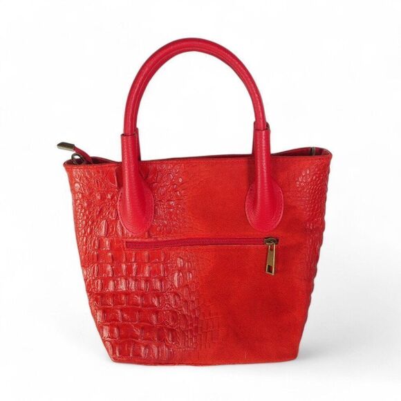 Massimo Castelli Croc Embossed Leather Purse Handbag Red 8.5"x10.5"x4.5" - Picture 3 of 15